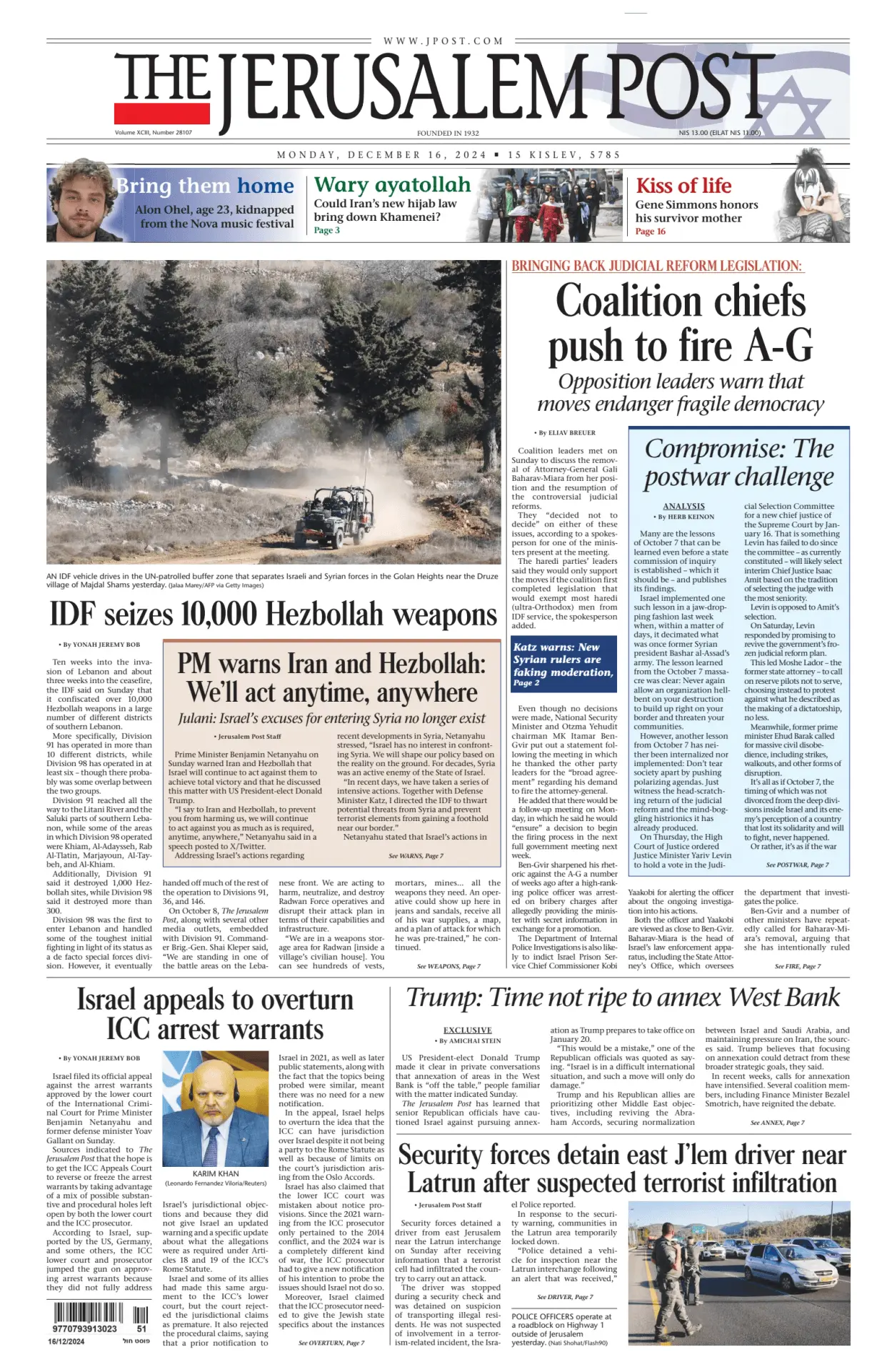 Prima-pagina-the jerusalem post-edizione-di-oggi-16-12-2024